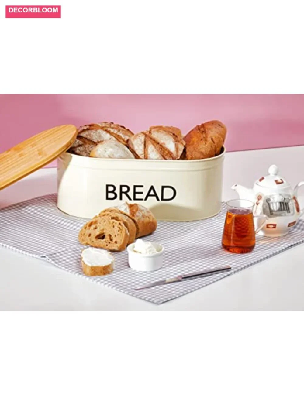 Premium Metal Bread Box with Bamboo Lid - Rust-Proof Galvanized Steel